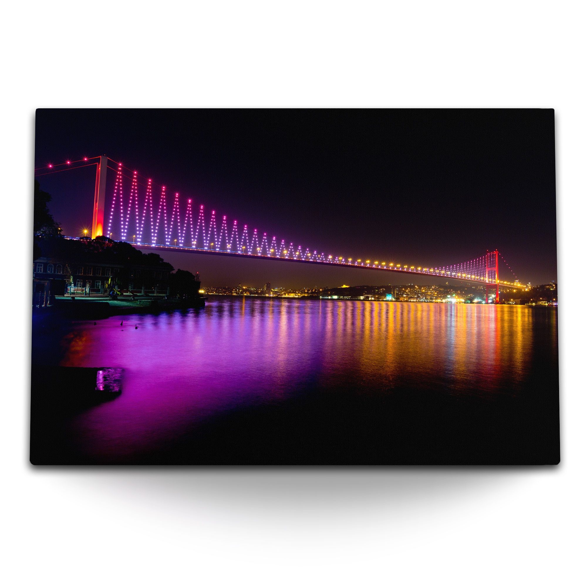 Leinwandbild 120x80cm Wandbild auf Leinwand Istanbul bei Nacht Bosporus Brücke Nach