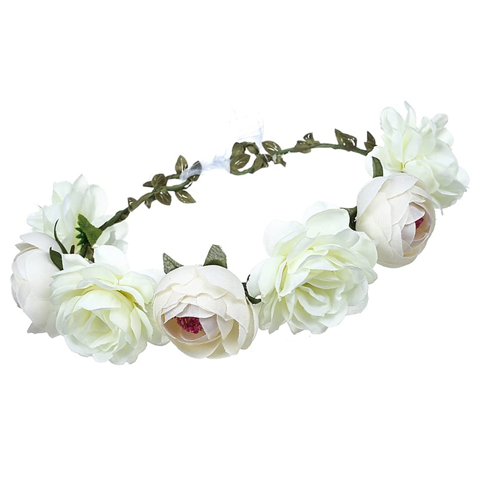 POCHUMIDUU Haargummi Blumenkranz Haar Blumen Stirnband Floral Garland Krone Haarreif, Für Hochzeit Zeremonie Party Festival Weiß