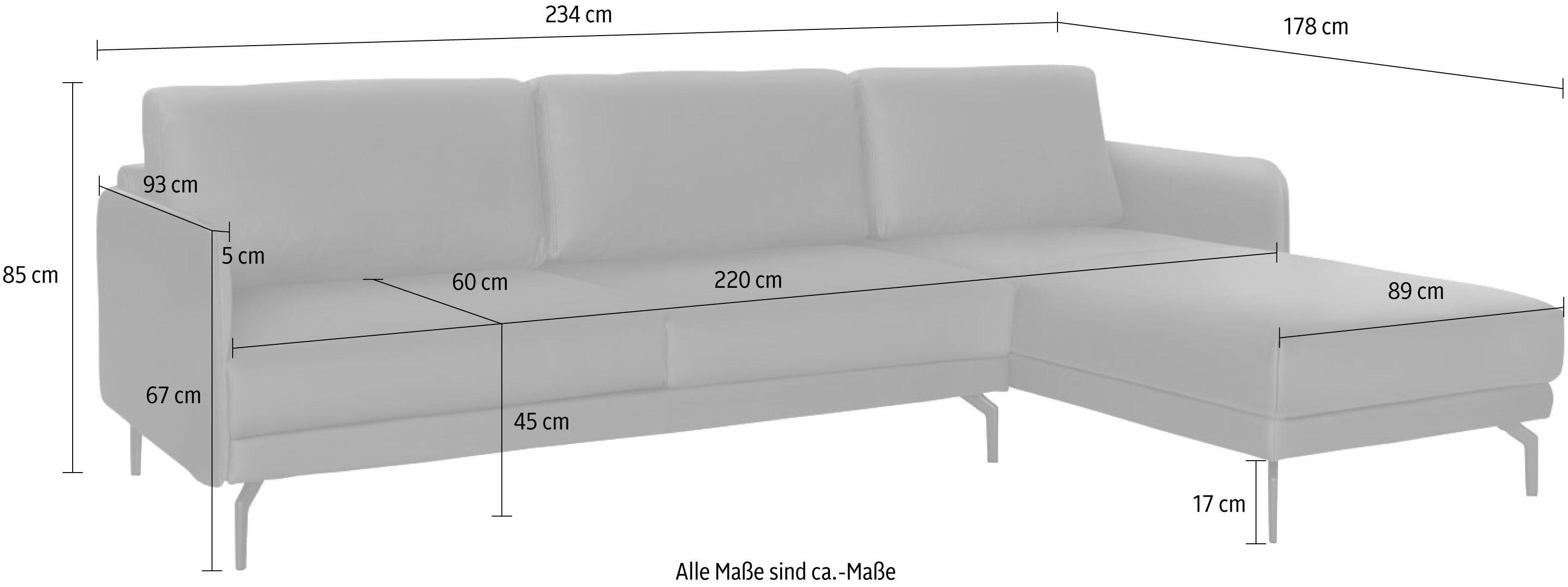 schmal, sofa Breite Alugussfüße cm, Ecksofa umbragrau hs.450, sehr in hülsta Armlehne 234