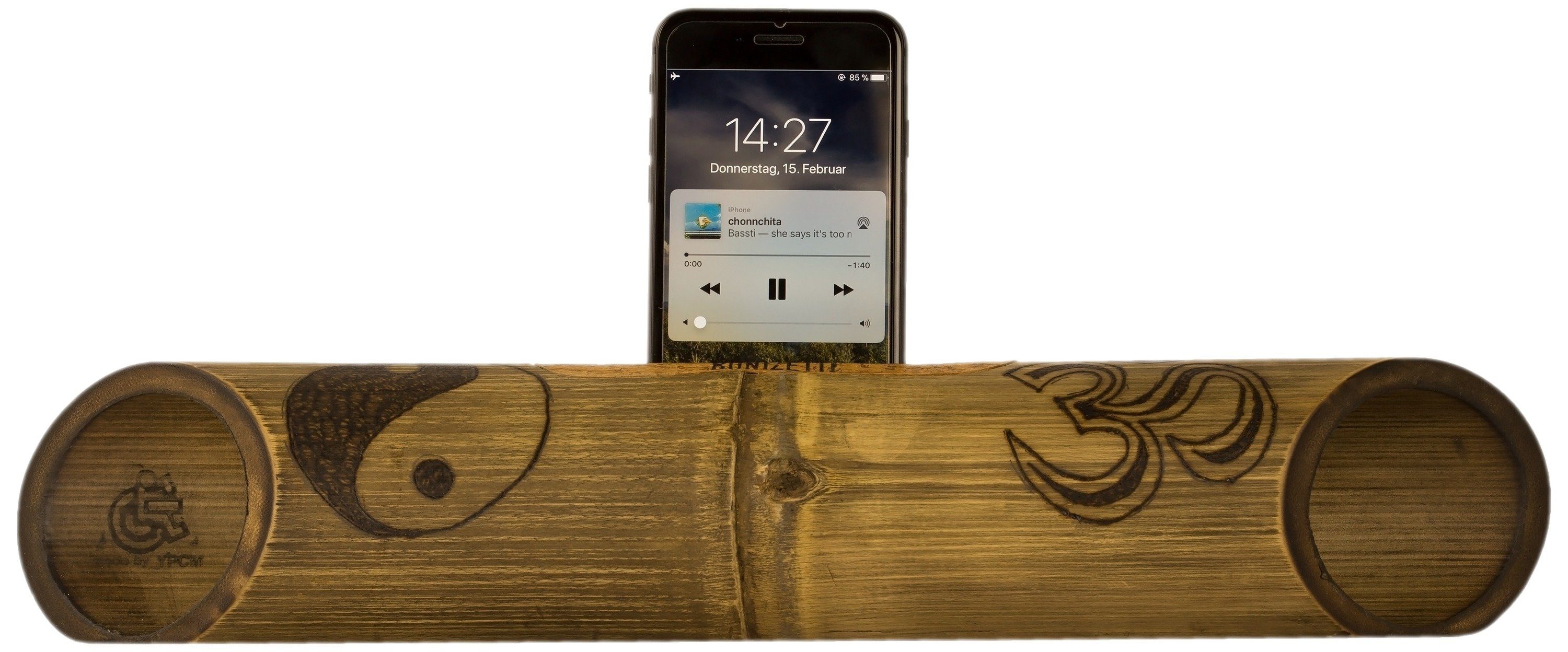 Lautsprecher Echt (Bambus-Lautsprecher Musikbox) Pyrografie Handy Braun Bonizetti Holz handgefertigt