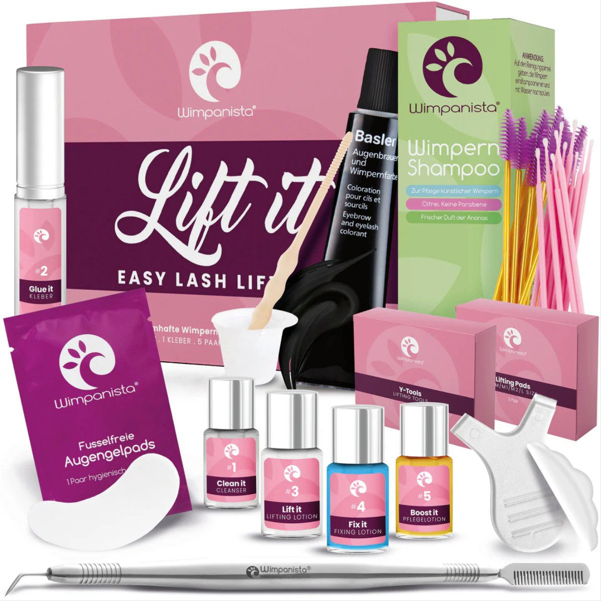 Wimpanista Wimpernpflege Lash Lifting Set 'Lift It' PRO. Lifting Kit & Wimpernfarbe im Set., Wahl aus Braun, Lichtbraun, Schwarz oder Blauschwarz