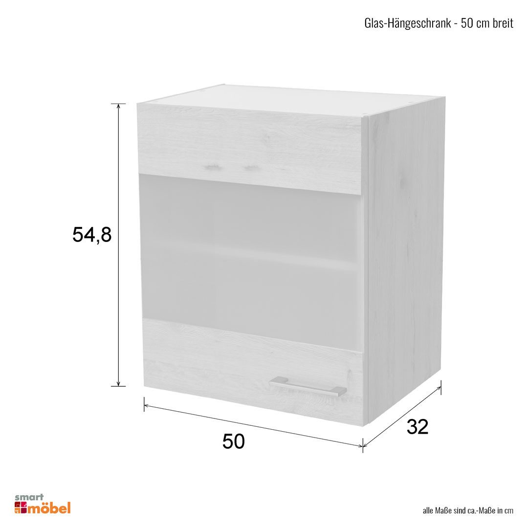 Flex-Well Glashängeschrank Glashängeschrank Küche - 50 cm breit - Kaschmir Glanz Sonoma Eiche – N