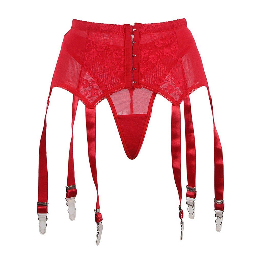 Lau-Fashion Strapsgürtel Strumpf Gürtel Corsagen Strapse Dessous Rot String Gogo S/XL, sexy Dessous