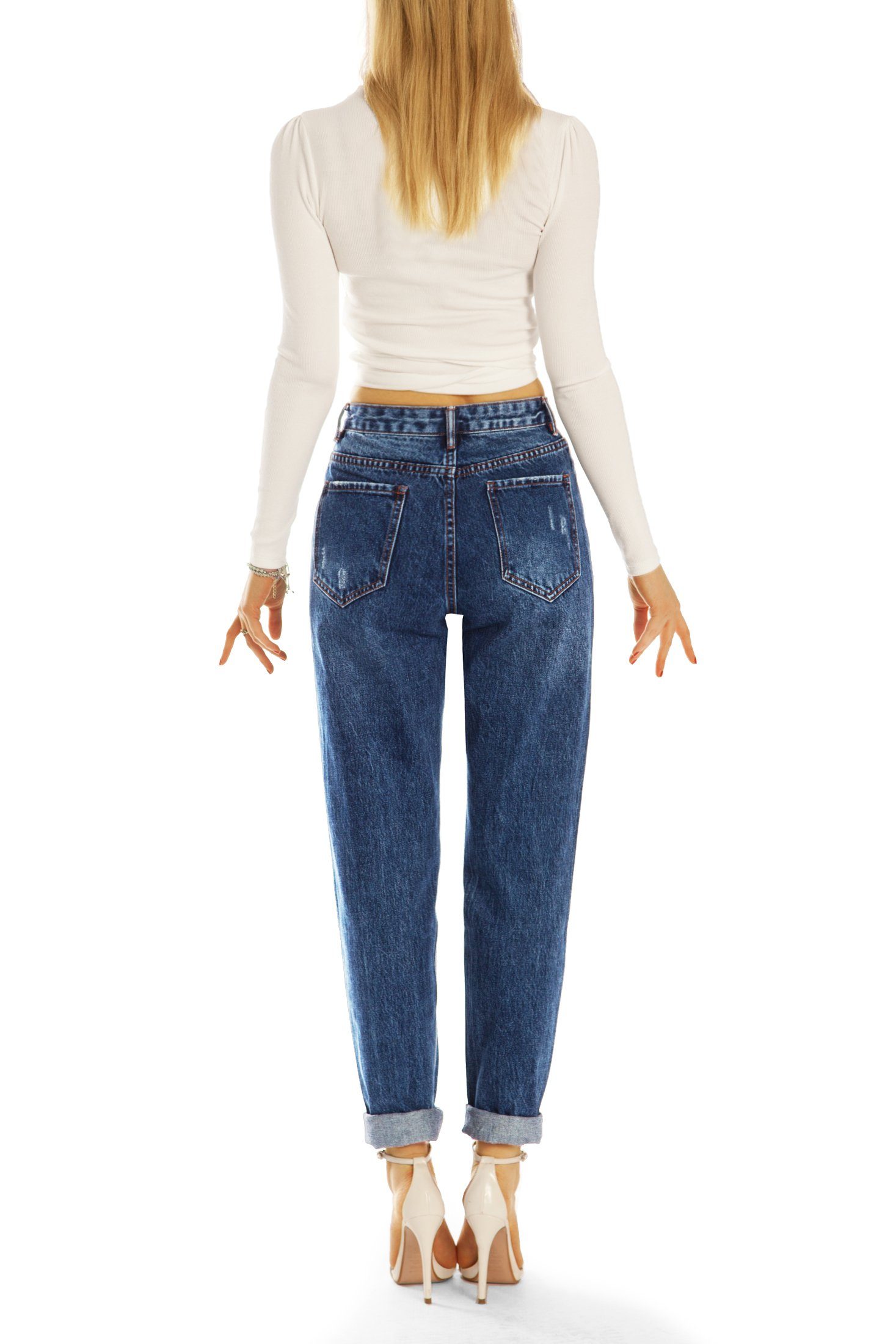 be styled Mom-Jeans High Destroyed Waist j15f-1 5-Pocket-Style Locker - - Damen Mom Jeans - Bequem Hose High Waist, Boyfriend