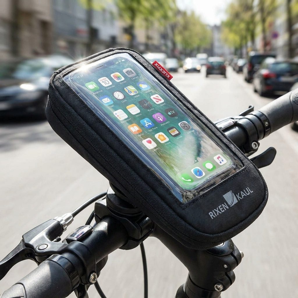 KlickFix Fahrradtasche KLICKfix Phone Bag Comfort M mit Adapter transparent schwarz mit Drehk