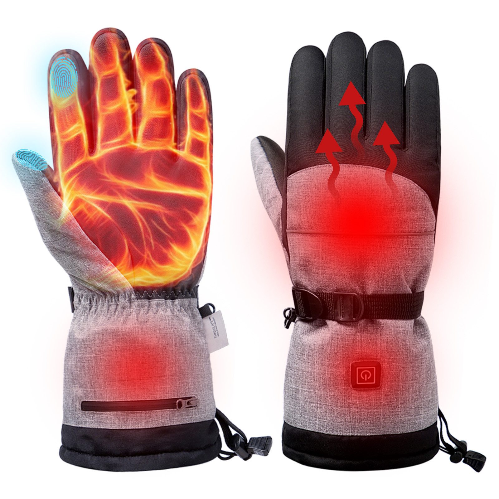 Jibenhome Skihandschuhe Перчатки Damen Herren,Thermo Перчатки Touchscreen,bis zu 55°C Winterhandschuhe,3 Heizungsstufe,Wasserdichte & Winddichte