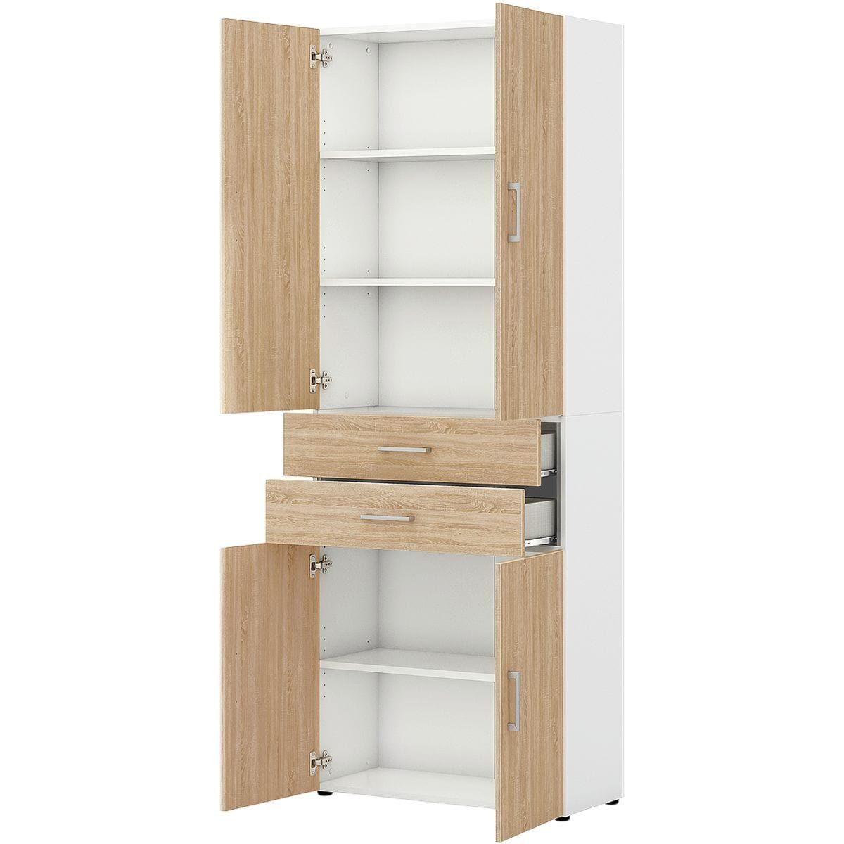 Aktenschrank Direct 2 Türen 4 80x212,5 Eiche cm mit Schubladen, Office röhr 2 weiß/Sonoma Schrank und