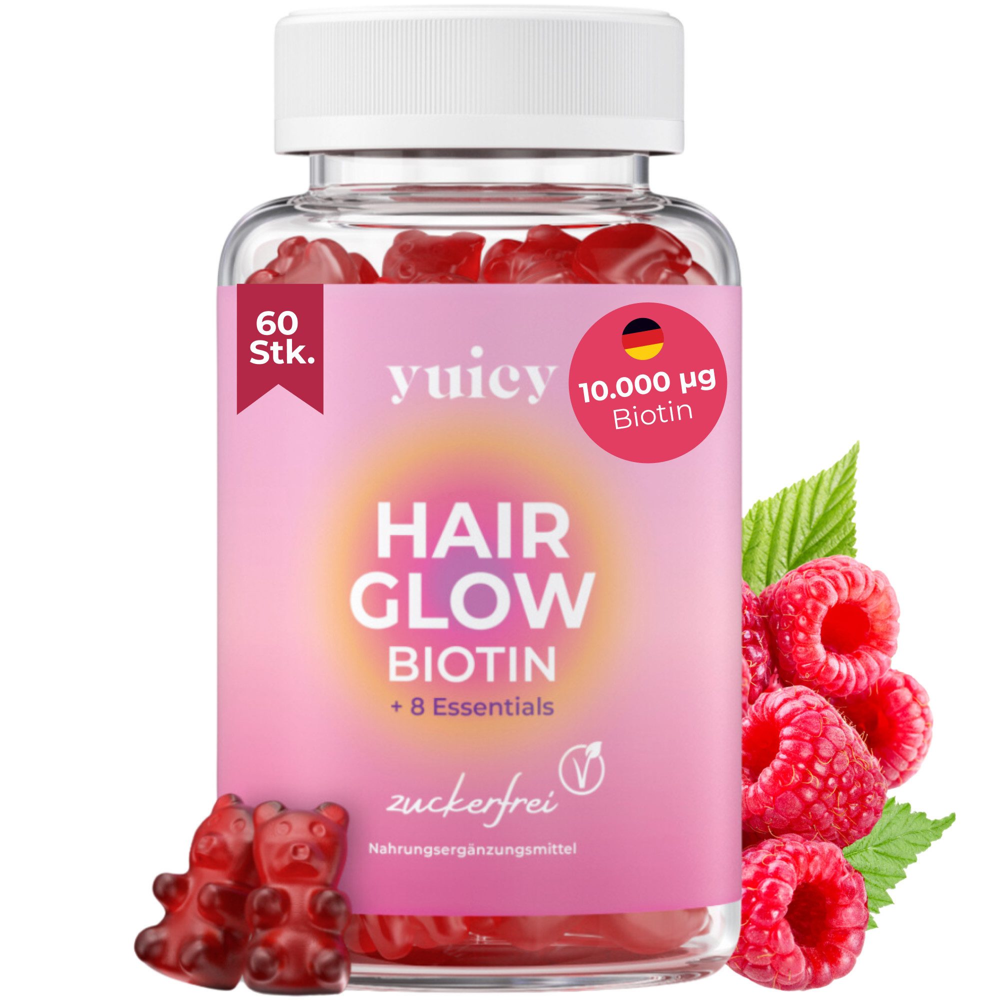 yuicy Hair Glow - Biotin Gummies für Haarwachstum Gummies, 60 St., 162 g