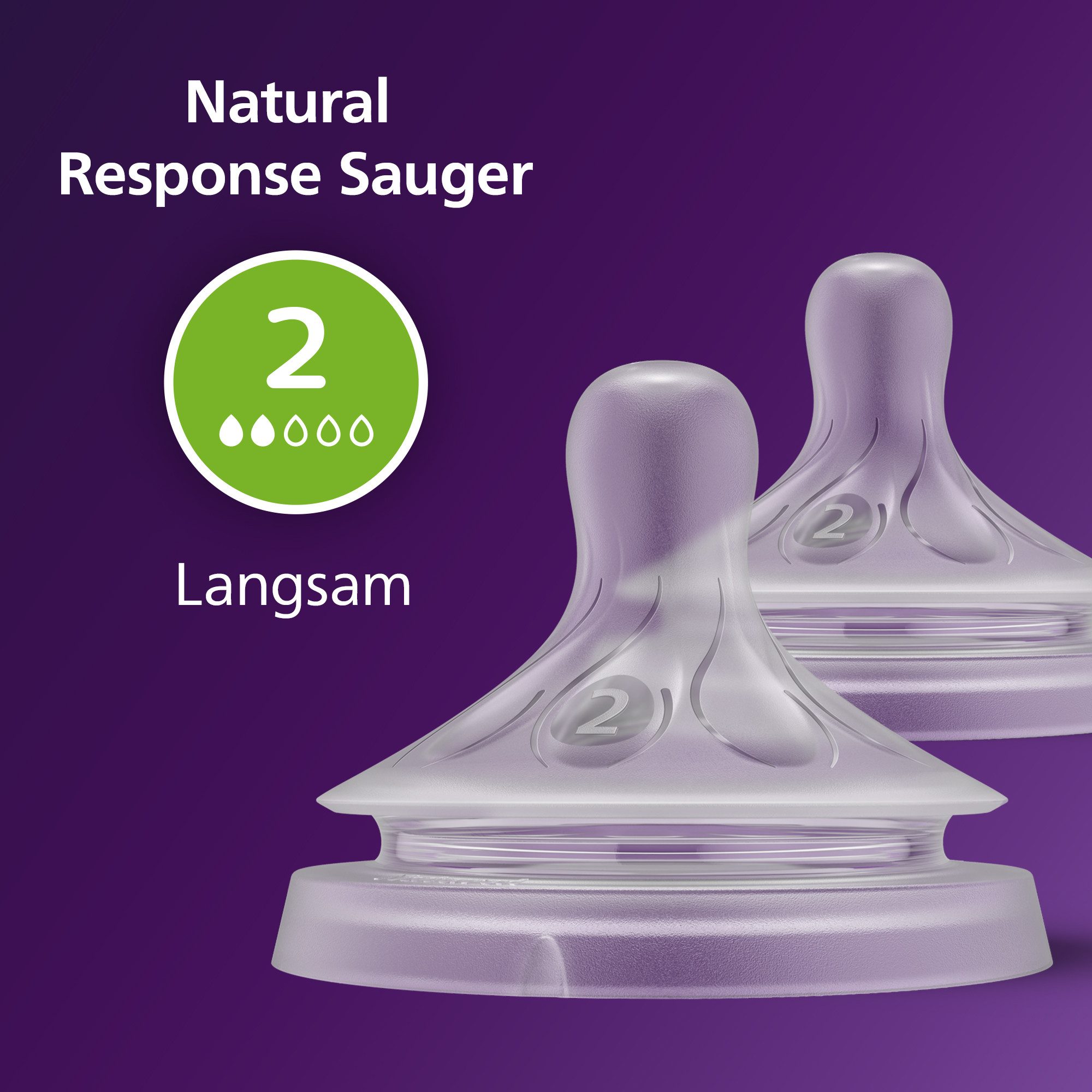 Philips AVENT Flaschensauger Natural Response SCY962/02, 2 Stück mit Anti-colic-Ventil, ab 0 Monaten