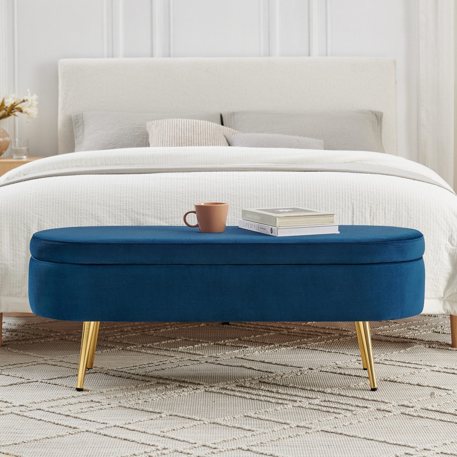 ANYSUN Sitzbank Polsterbank,Sitzbank mit Stauraum 110cm (20L Stauraum, 110x40x42cm,Sitztruhe mit Holzbeine), Sofabank fur Flur, Schlafzimmer, Wohnzimmer, Schuhbank