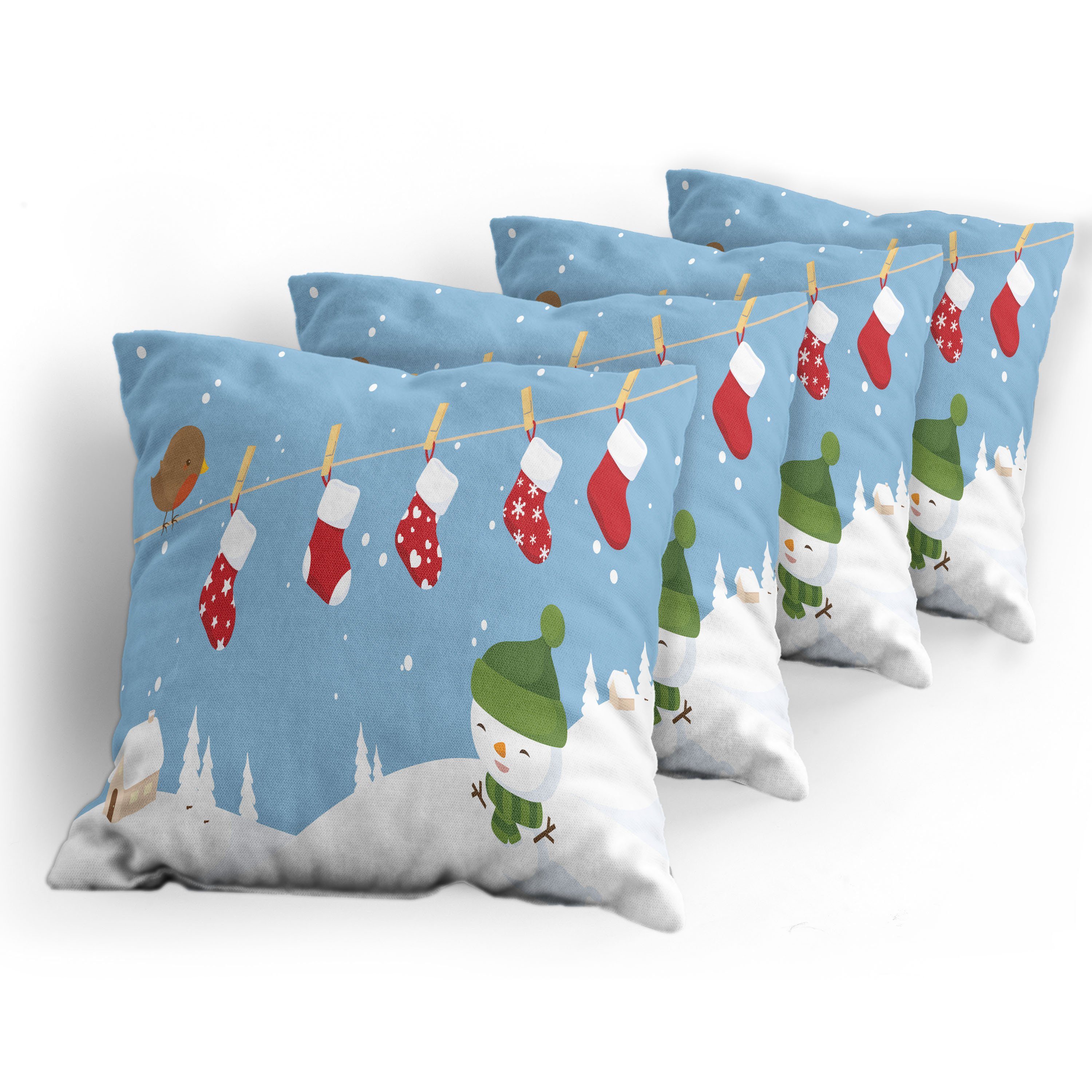 (4 Digitaldruck, Socken Accent Abakuhaus Kissenbezüge Hanging Stück), Vogel Doppelseitiger Modern Weihnachten