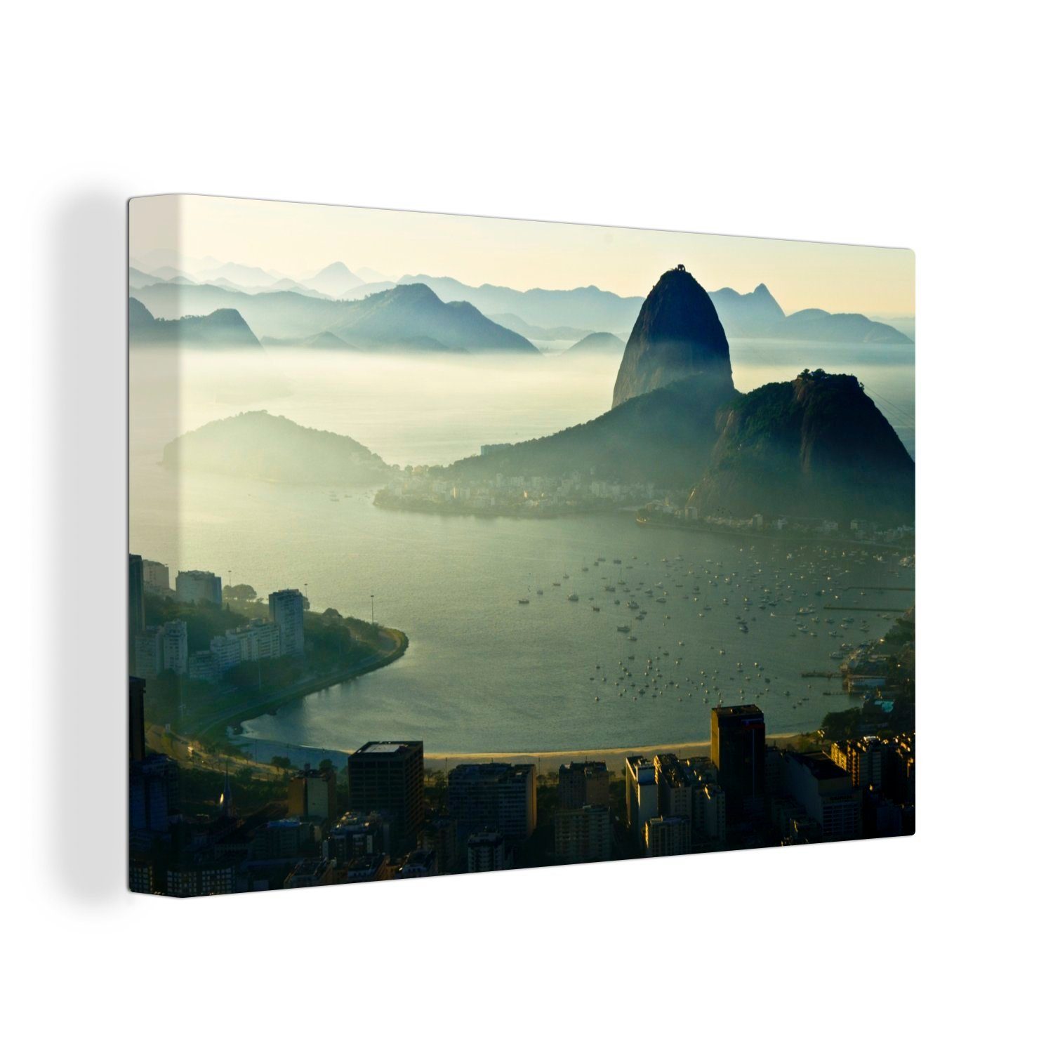 St), mit Wanddeko, Nebliges Aufhängefertig, Zuckerhut Botafogo Leinwandbild cm in Brasilien, (1 30x20 OneMillionCanvasses® Wandbild Leinwandbilder,