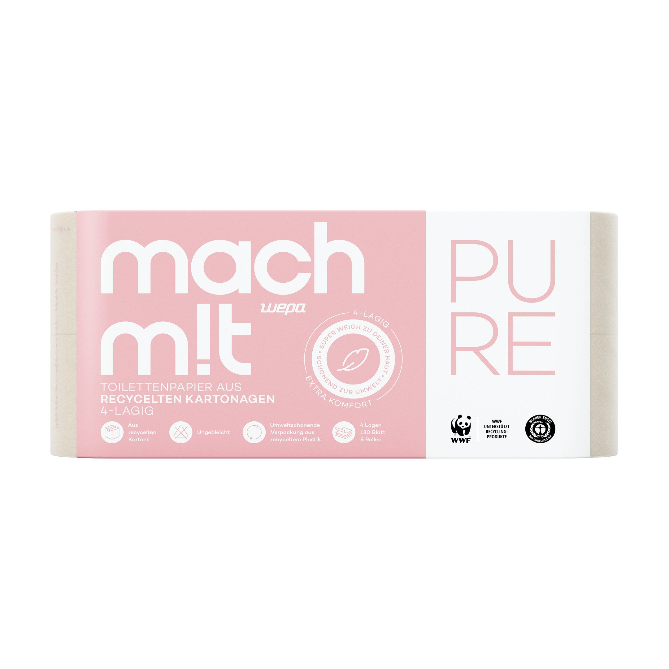 mach m!t Туалетная бумага PURE 4-lagig - extra weich - das Premium Hygienepapier (8-St)