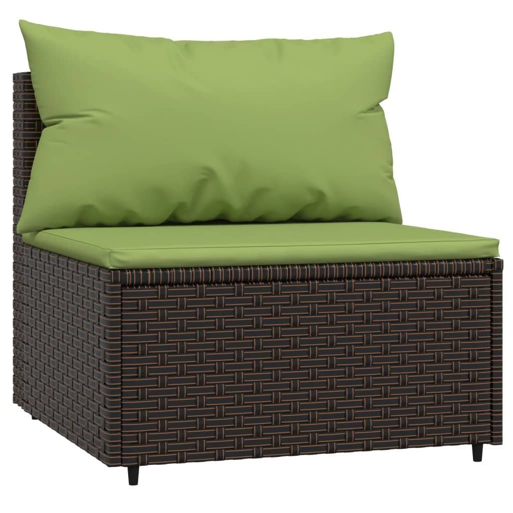 vidaXL Loungesofa Garten-Mittelsofa mit Kissen Braun Poly Rattan, 1 Teile