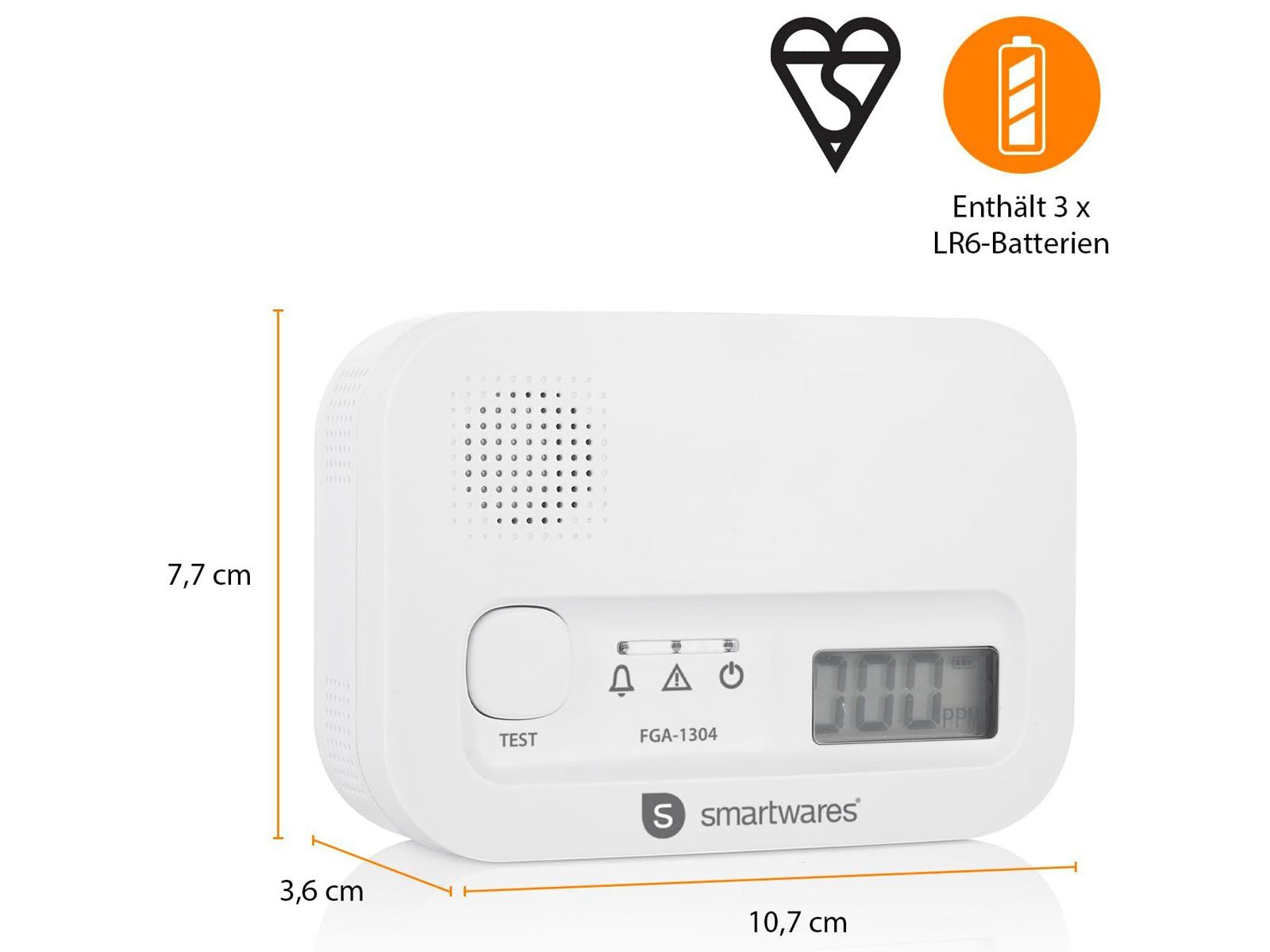 smartwares CO-Melder (Kohlenmonoxid Melder CO Messer Warngerät-e Warner Kaminofen Gas-Therme) – Bild 4 von 5
