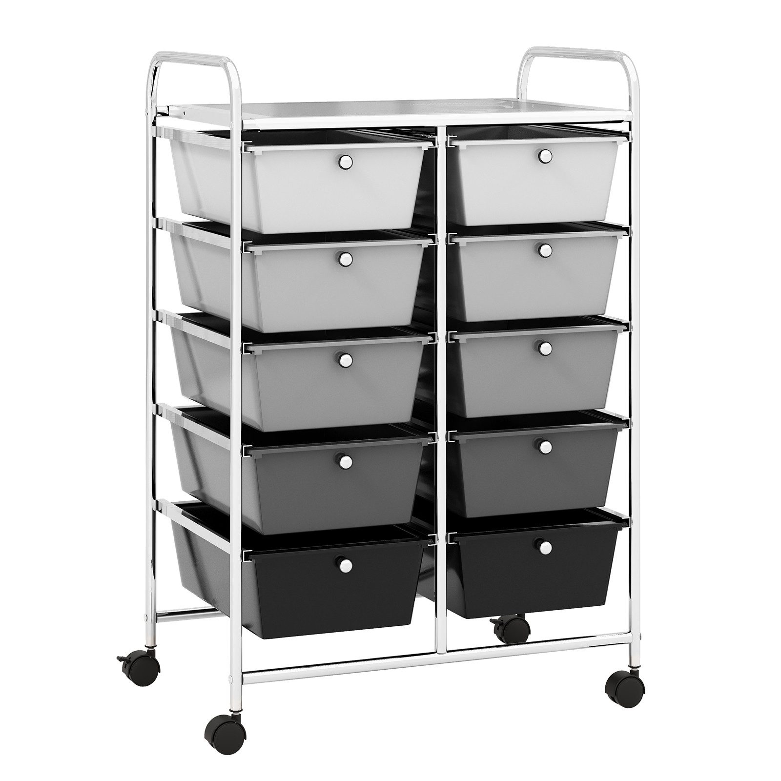 COSTWAY Rollwagen, mit 10 stapelbaren Schubladen&Ablage, Metall, 65,5x37x87cm
