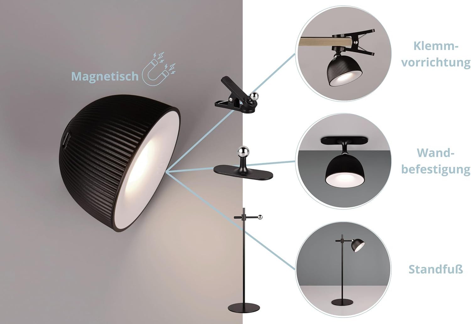 lightling LED Tischleuchte Maximillian, Touchfunktion, LED fest integriert, Warmweiß, Klemmleuchte, 4 fach Touch, höhenverstellbar, Akkubetrieb