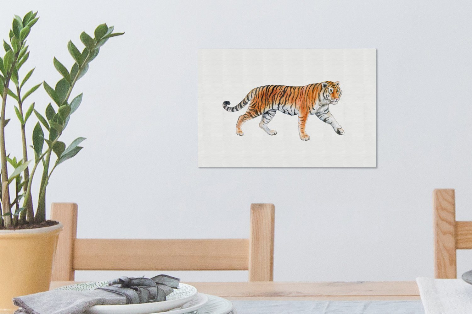 Wandbild Wanddeko, Weiß, - - Leinwandbild St), Orange cm Tiger (1 OneMillionCanvasses® 30x20 Aufhängefertig, Leinwandbilder,