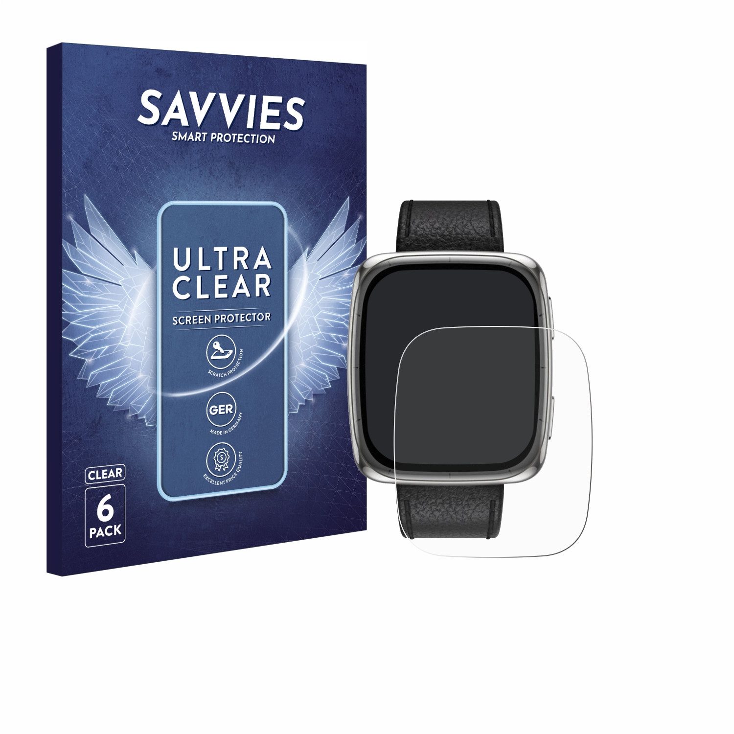 Savvies Displayschutzfolie Schutzfolie für Amazfit Active 2 (rechteckig), 6 Stück, Displayschutz Schutz Folie Klar Transparent