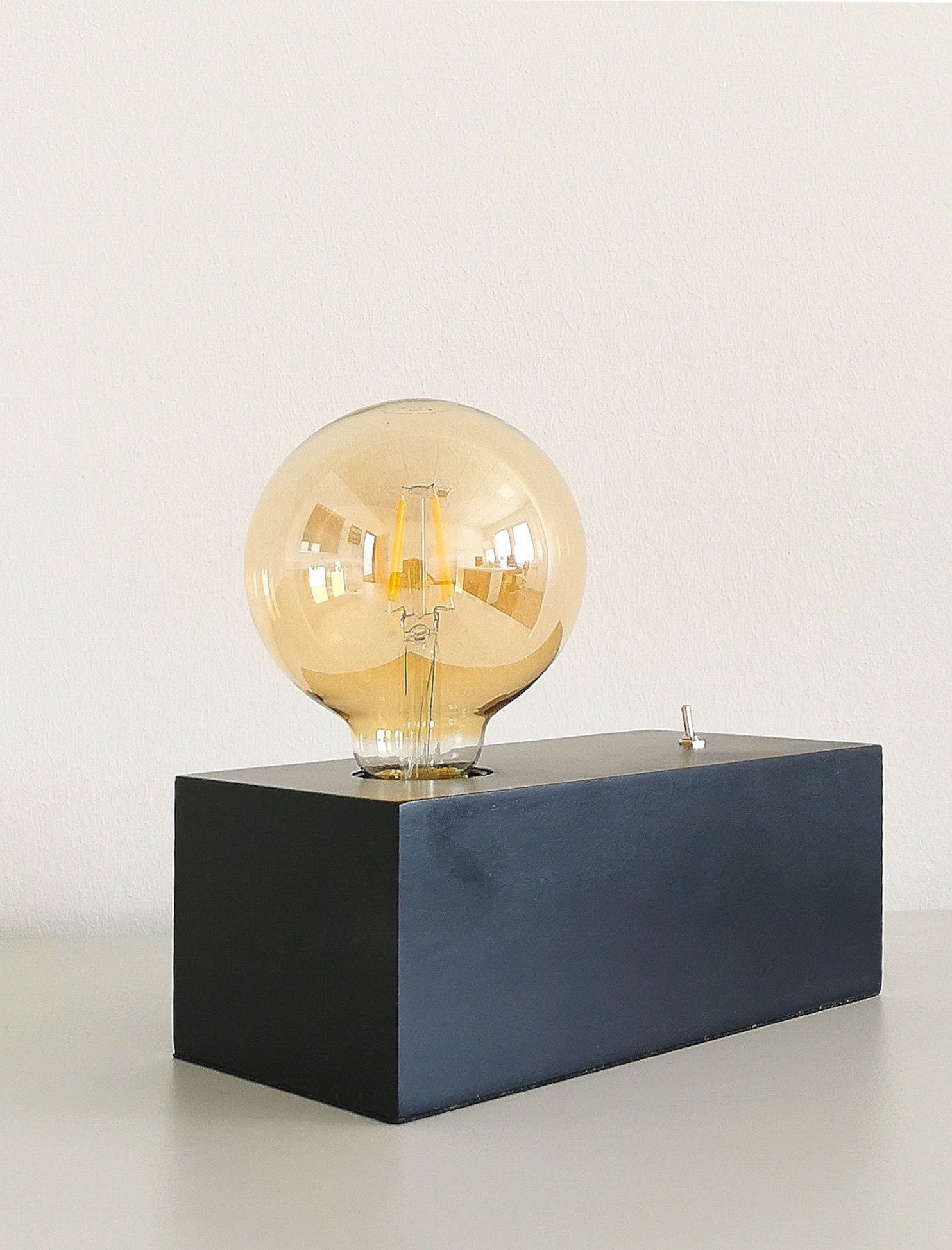 TRANGO LED Tischleuchte, 2020B-4W Tischleuchte *WOODY* Nachttischlampe Holz schwarz im Landhaus Look Retro modern 200x100x80mm mit Schalter inkl. 4 Watt LED Leuchtmittel E27 Gold 2500K, Amber, Schreibtischlampe industriell, Wohnzimmerlampe