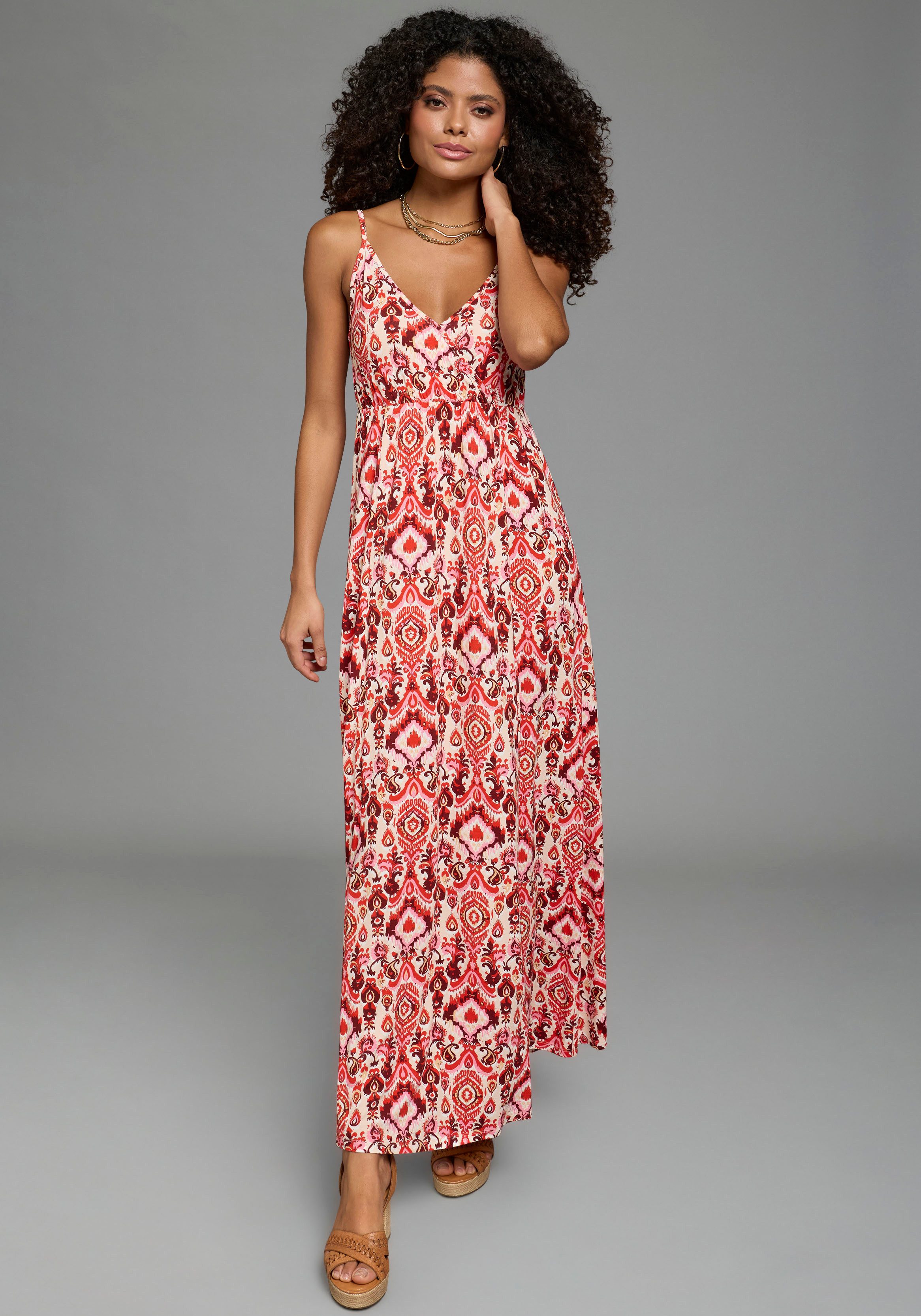 Laura Scott Sommerkleid mit Spaghetti-Trägern, aus Viskose und Elasthan, gemustert