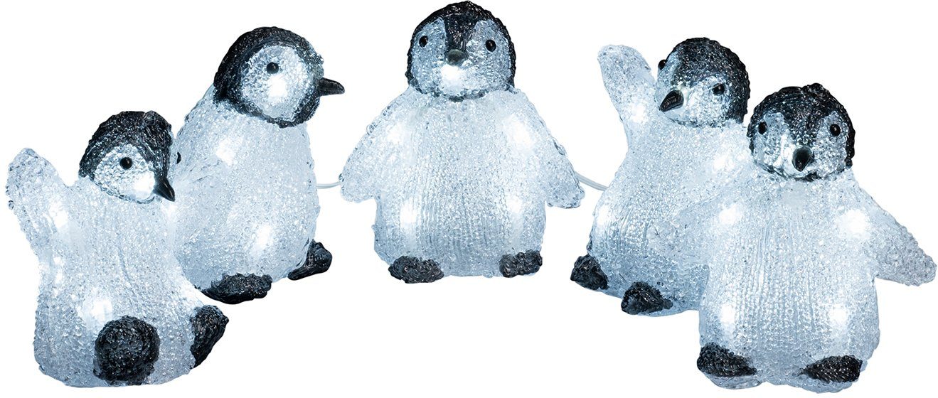 KONSTSMIDE LED Dekofigur Babypinguine, LED fest integriert, Kaltweiß, LED  Acryl Babypinguine, 5er-Set, Außenbereich, Außentrafo, Kabel weiß,  Schutzart: