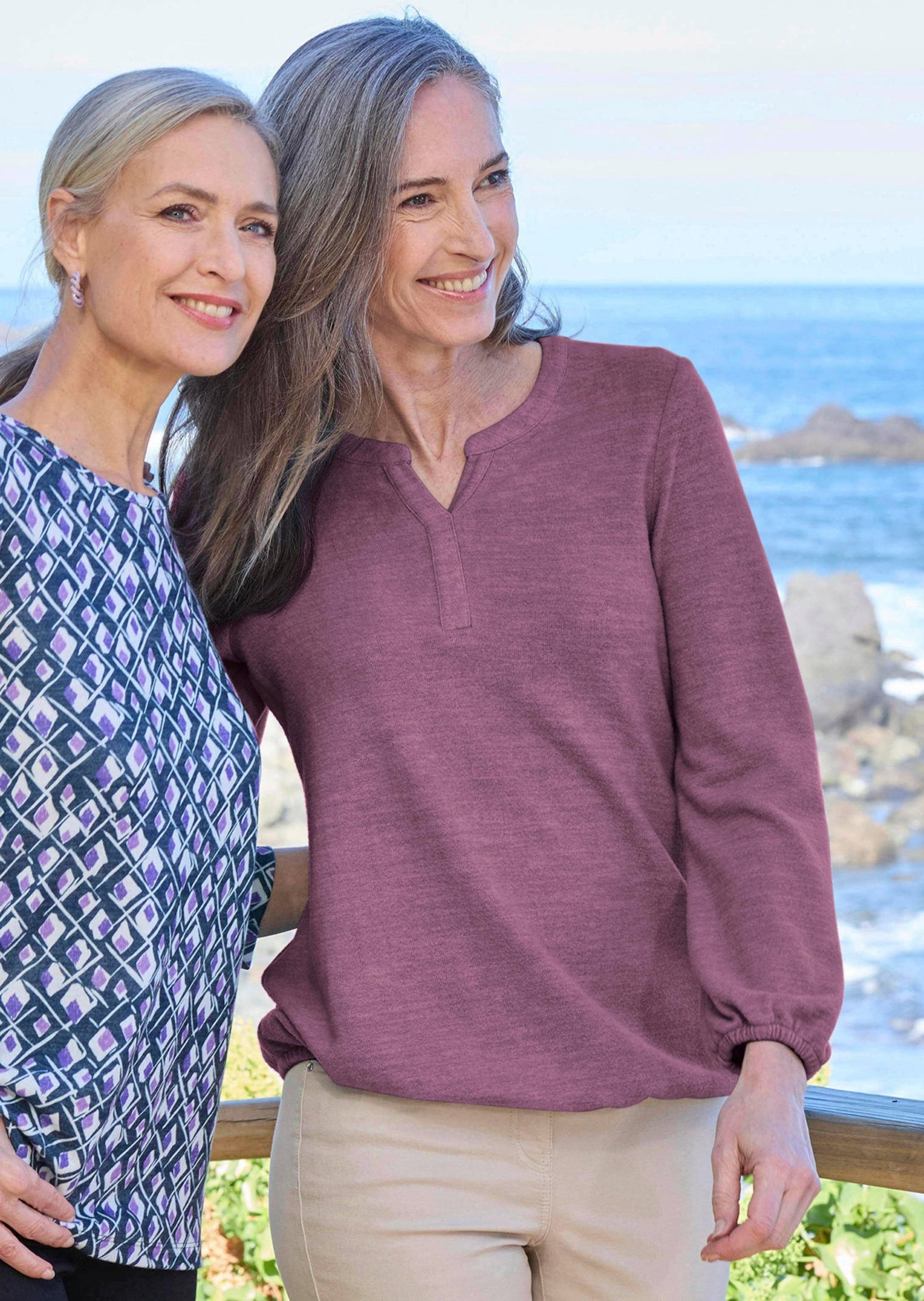 GOLDNER Longshirt Elegante Bluse mit Zierblende, Rundhals Flauschige Bluse günstig online kaufen