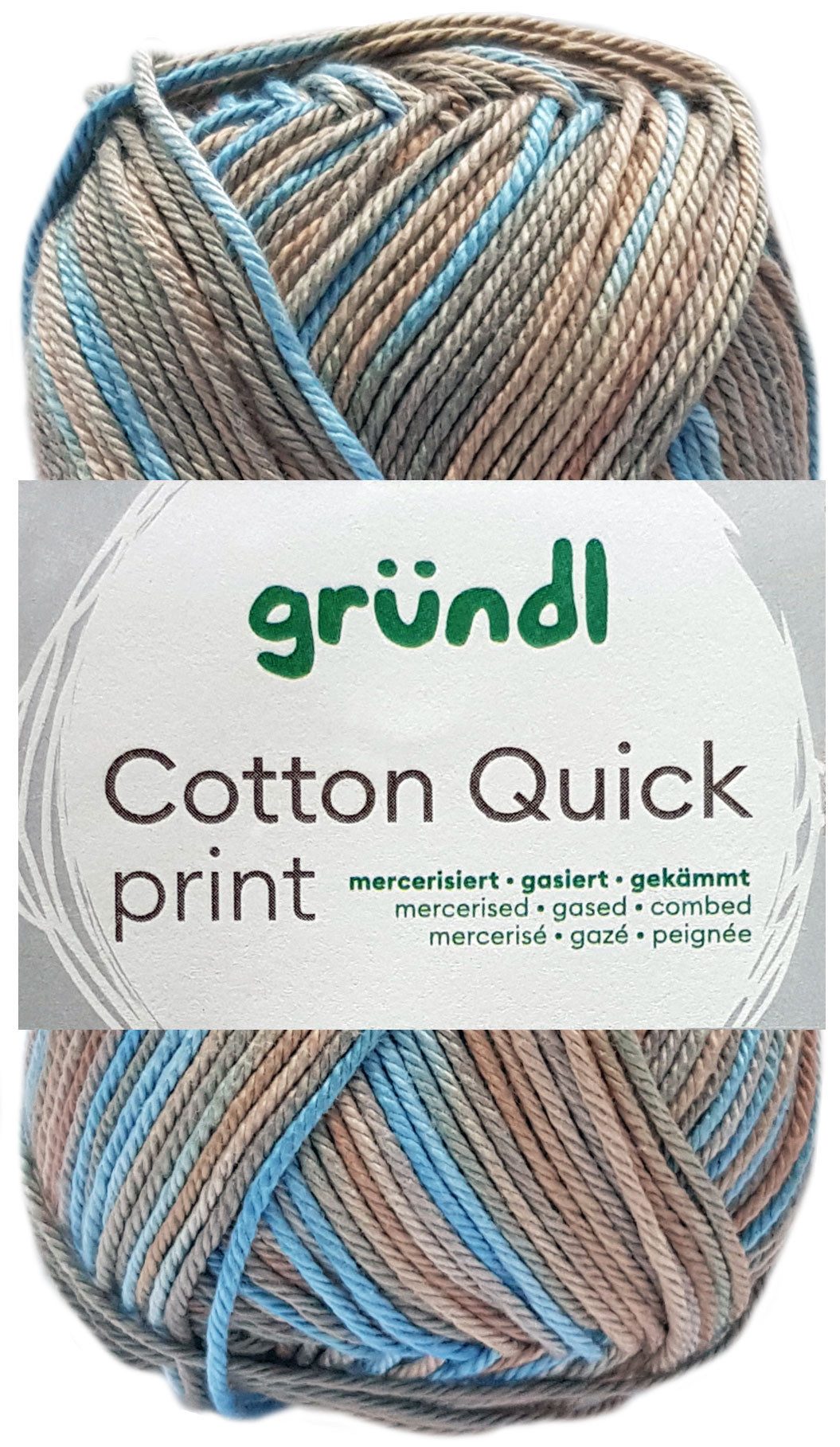 Gründl 50 Gramm Gründl Wolle Cotton Quick Print 238 Beige Blau Mix Multicolor Bastelgarn