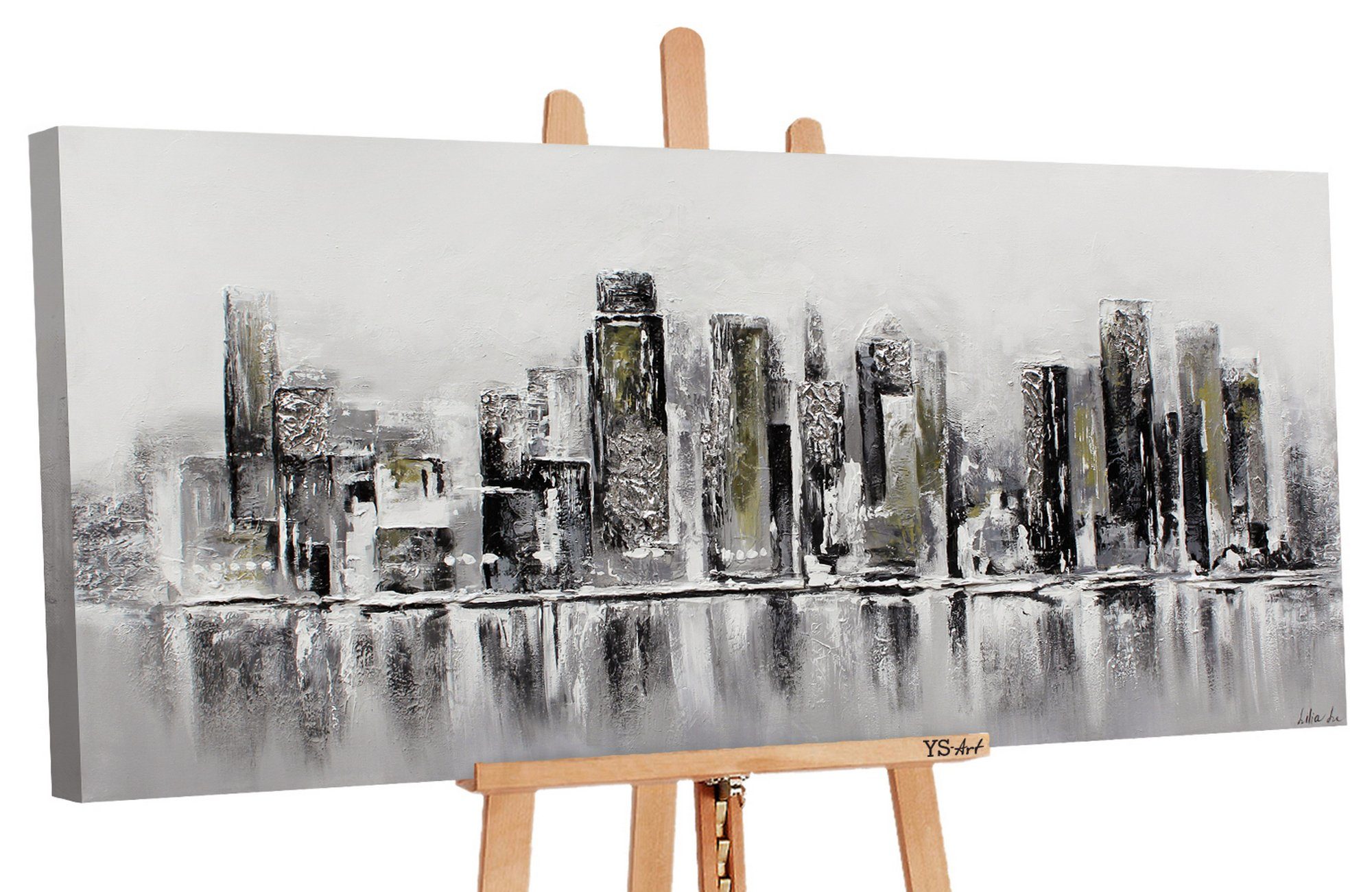YS-Art Gemälde Megapolis, Architektur, Leinwand Bild Handgemalt Großstadt Schwarz Grau Weiß