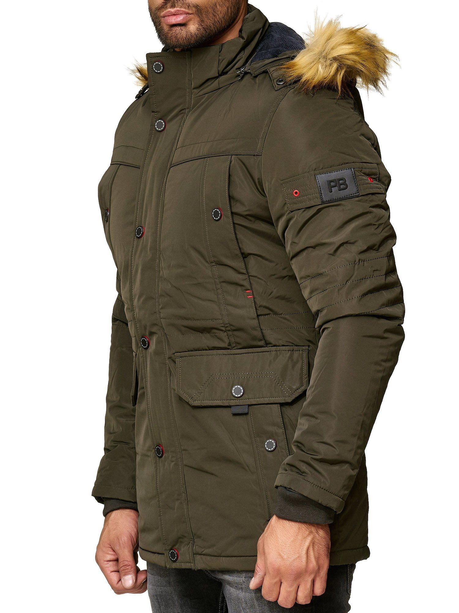 Reslad Winterjacke Herren Jacke Winter-Jacke Herren-Parka Kapuzen-Jacke Fell-Kragen Anora warme gesteppte Jacke mit Kapuze