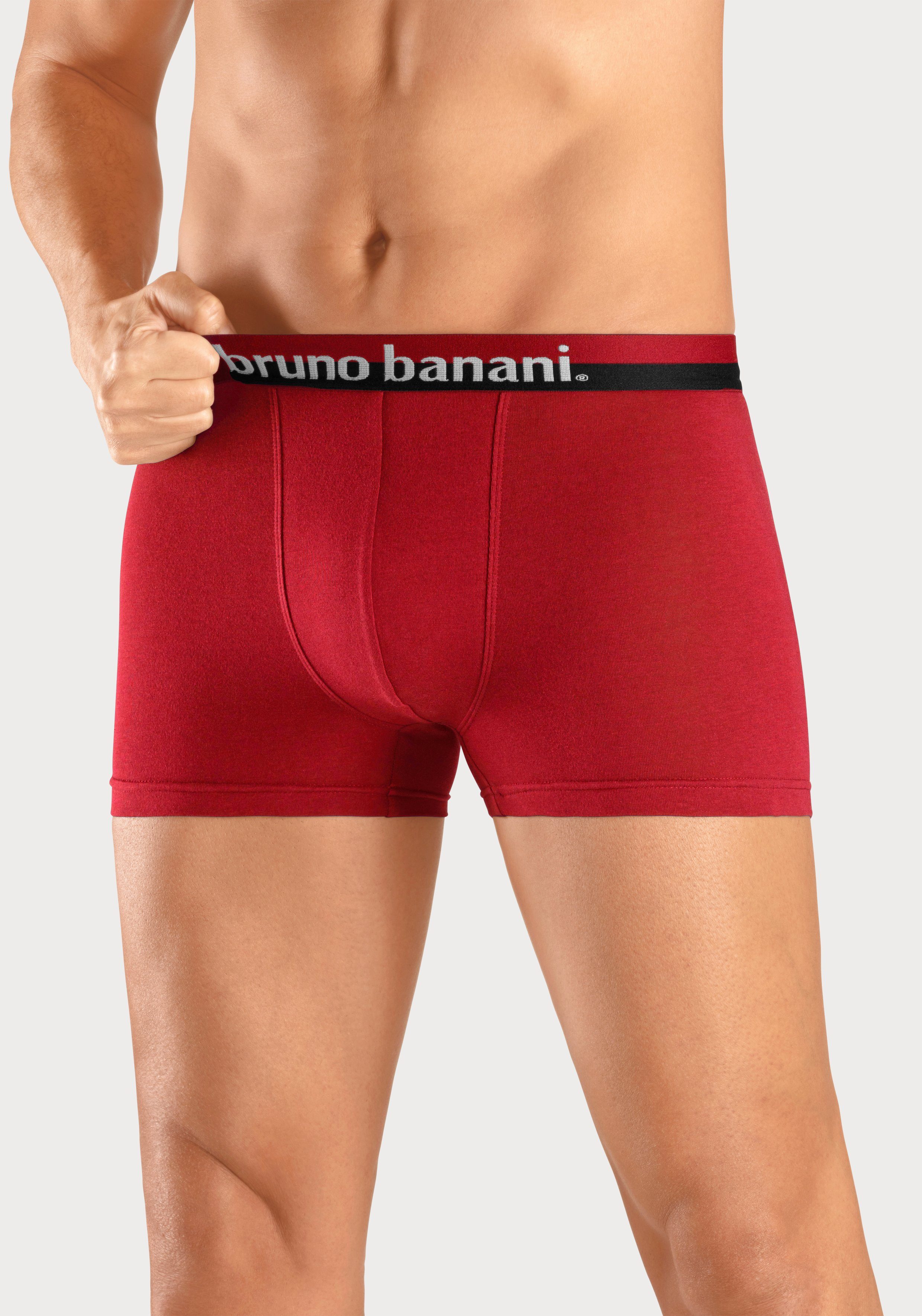 Bruno Banani Boxer rot, dem auf 4-St) mit schwarz (Packung, grau-meliert, Bund Logo-Druck erhabenem bordeaux