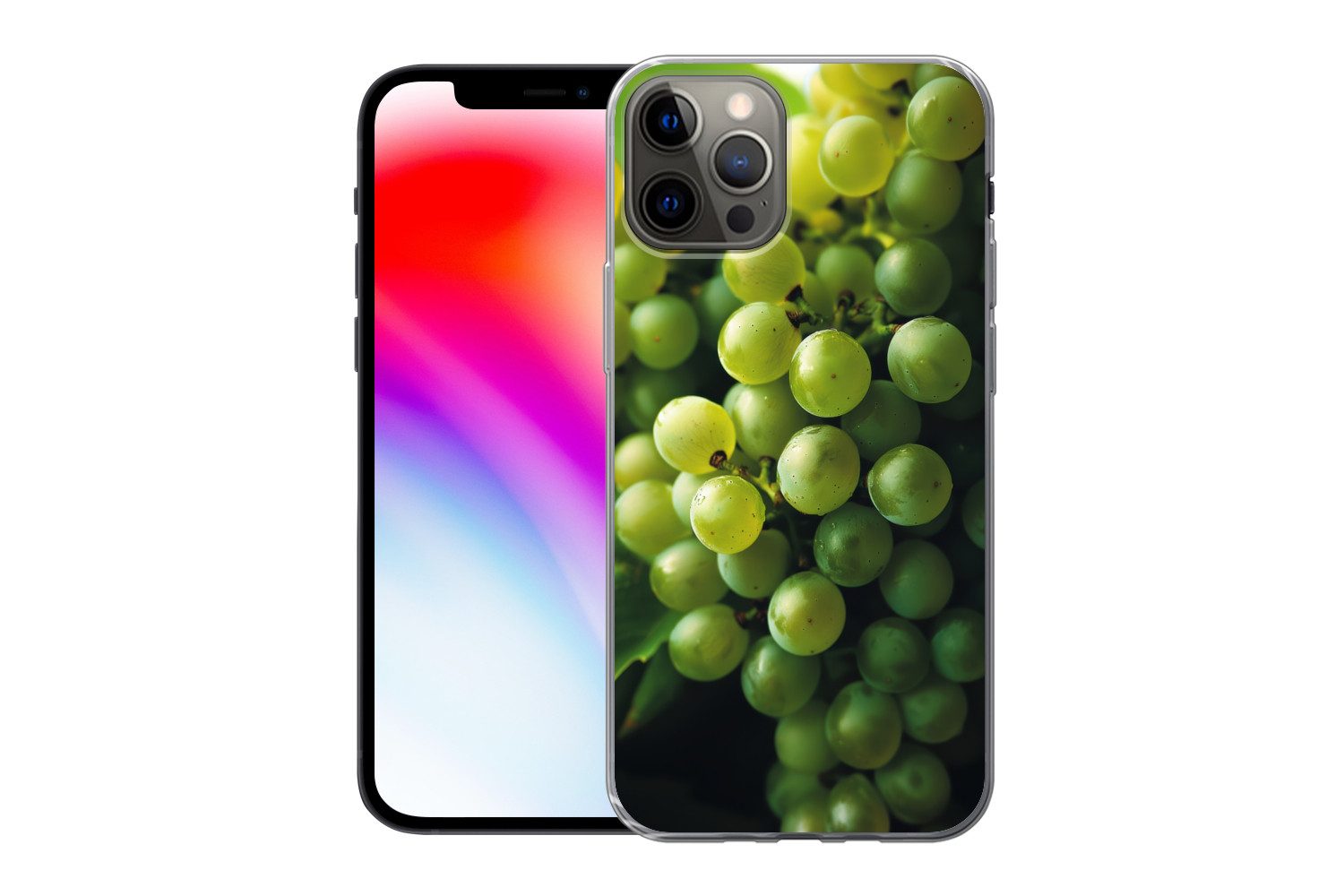 MuchoWow Handyhülle für Apple iPhone 12 Pro Weintrauben - Traube - Grün, Smartphone-Bumper, Print, Handy Schutzhülle Dünn