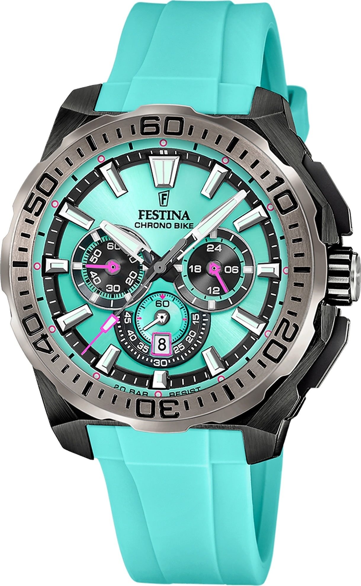 Festina Chronograph Festina Herrenuhr Chrono Bike Armbanduhr, (Chronograph), Herren Armbanduhr rund, Kautschukarmband tuürkis, blau, Sportlich