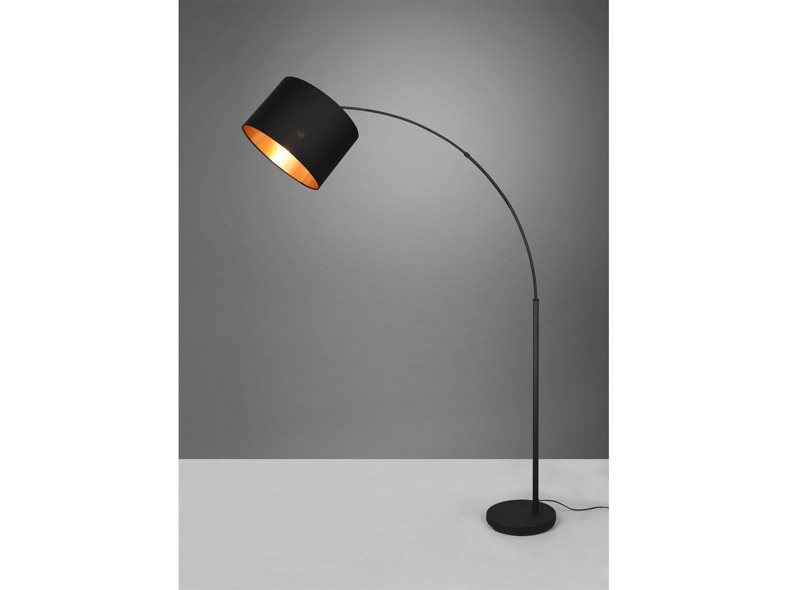 Reality Leuchten LED Bogenlampe mit Stoffschirm Schwarz Gold, Höhe 171cm, dimmbar, LED wechselbar, Warmweiß, große Stehlampe ge-bogen Wohnzimmer-lampe stehend E – Bild 5 von 5
