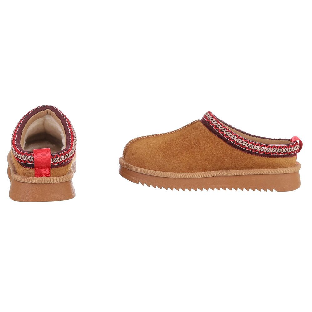 Ital-Design Echtleder Damen Slip-On Schuh mit Profilsohle für Freizeit Snowboots (92392460) Flach Flache Stiefeletten in Camel – Bild 5 von 5