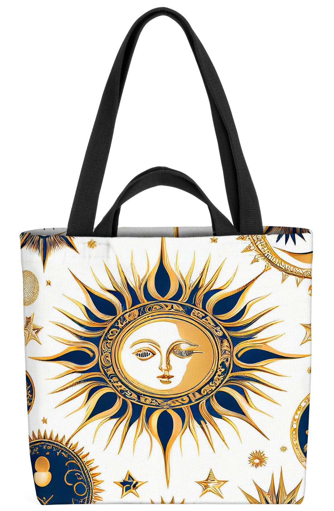 VOID Henkeltasche (1-tlg), Mystik Sonne Symbol Mond Sterne Gesicht Himmel natur weiss gold ornam