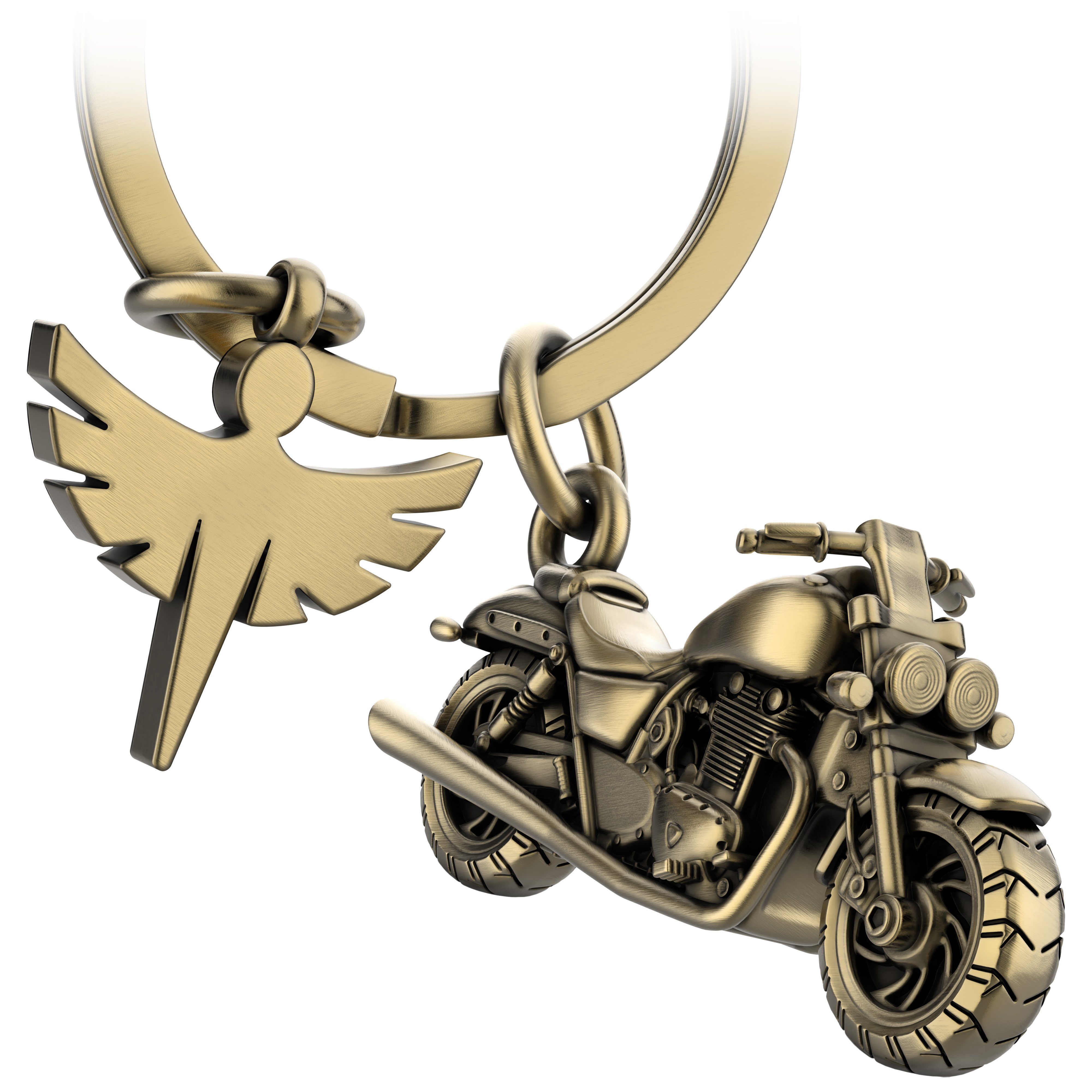 FABACH mit - Engel Schlüsselanhänger Motorradfahrer Antique Schutzengel Glücksbringer Chopper Motorrad Bronze