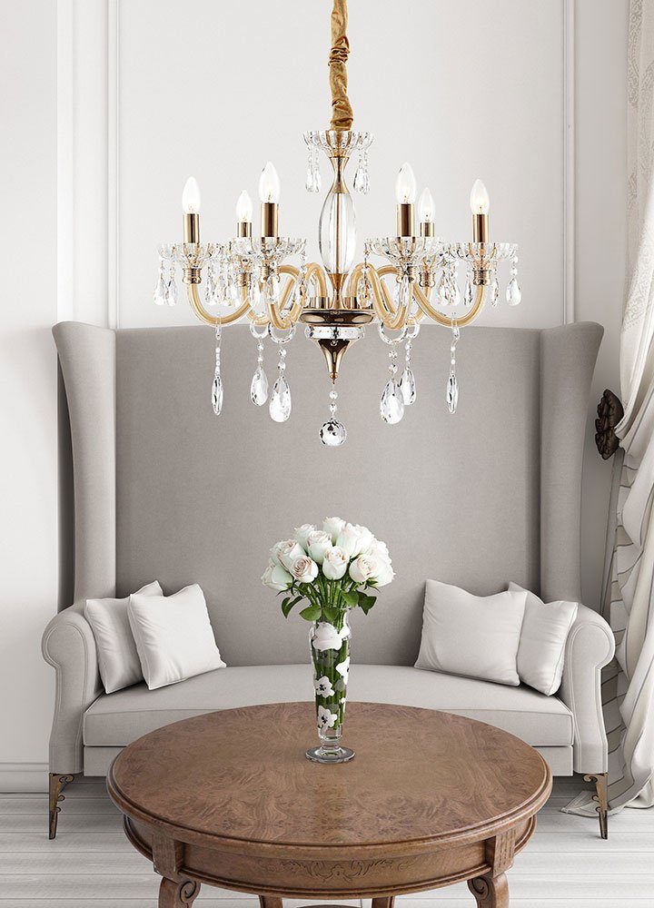 GLOBO LIGHTING Kronleuchter, Leuchtmittel nicht inklusive, Decken Pendel Hänge Lampe Leuchte Kronleuchter Metall Gold Glas