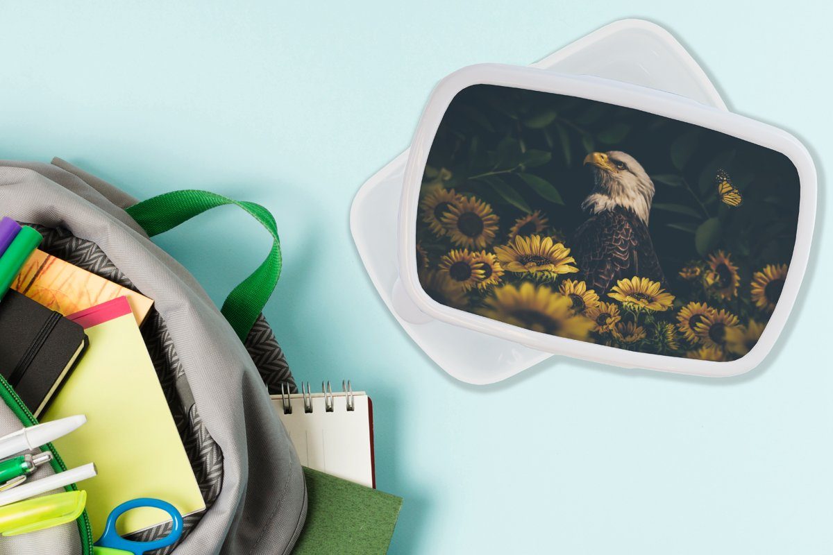 MuchoWow Lunchbox Adler Erwachsene, - Botanisch, Jungs für Gelb und für (2-tlg), Mädchen - Kunststoff, Blumen - Brotdose, und weiß Brotbox Kinder