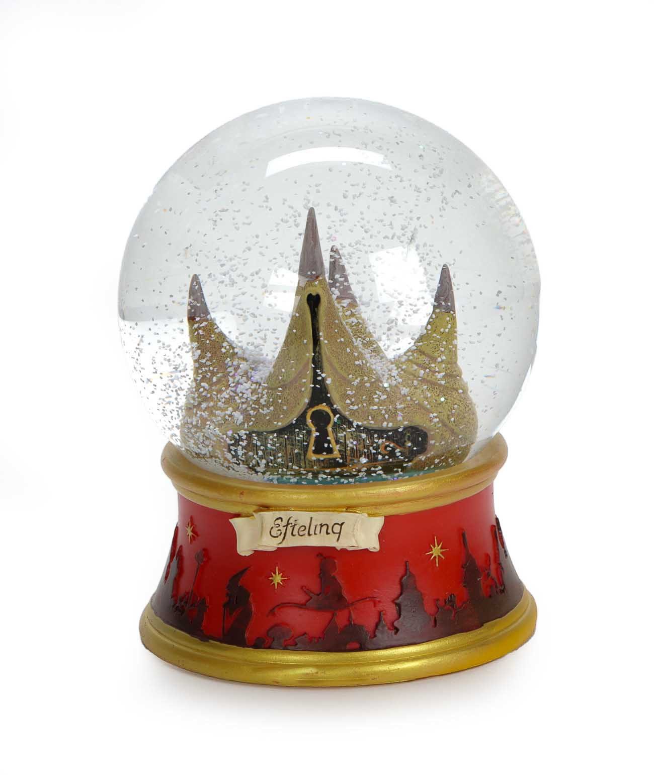 LuVille Weihnachtsfigur Schneekugel, Haus der fünf Sinne aus der Efteling-Weihnachtswelt, Weihnachtsdeko, Glaskugel mit Motiv-Fuß