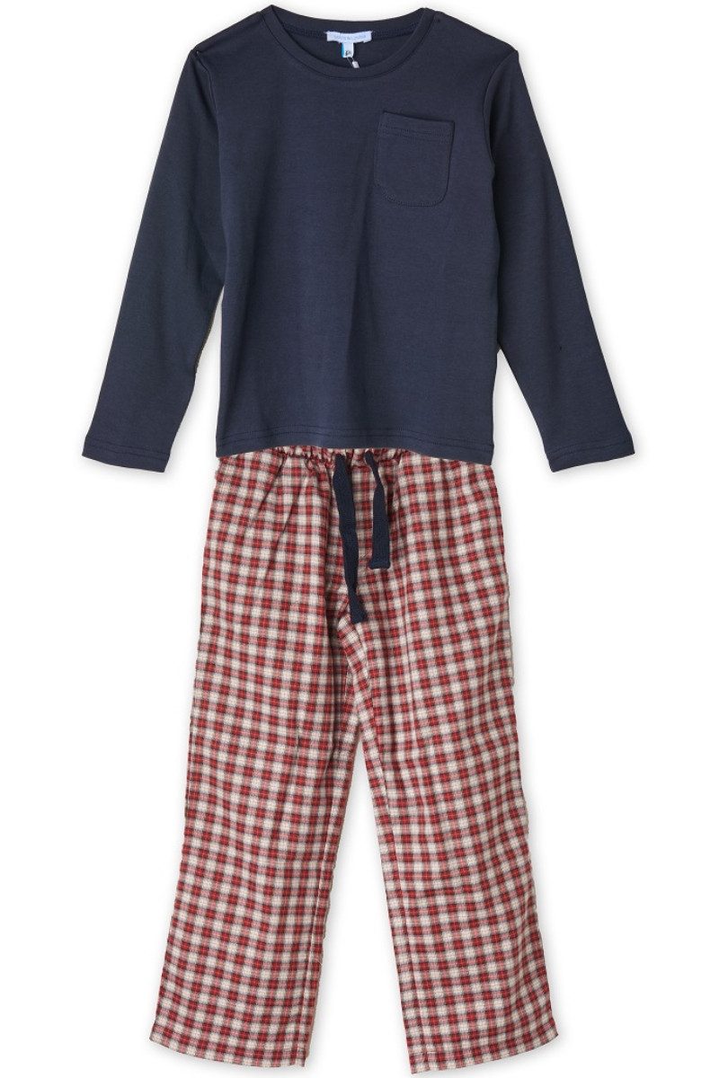 Louis & Louisa Pyjama Schlafanzug Kinder - KUSCHELZEIT BUAM - marine/rot kariert