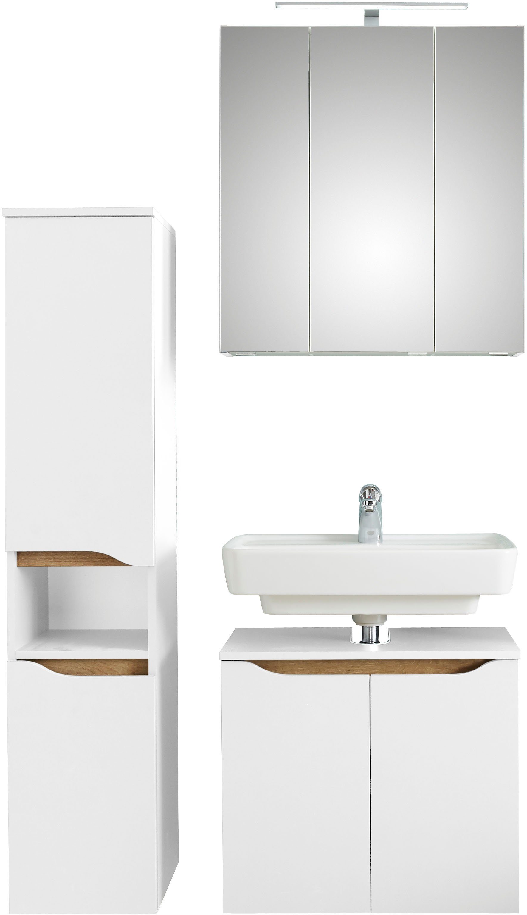 Saphir Badmöbel-Set Quickset 3-teilig, Waschbeckenunterschrank mit LED-Spiegelschrank, (3-St), Midischrank, inkl. Türdämpfer, 7 Türen, 1 Nische, Bad-Set, grifflos