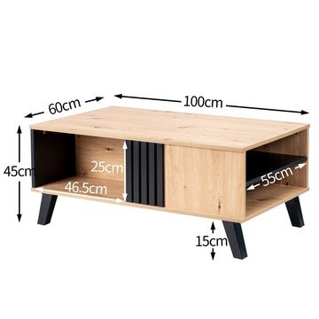 Ulife Couchtisch Wohnzimmertisch mit Schubladen-Beistelltisch, Patchwork aus Holz,100 x 60 x 53 cm