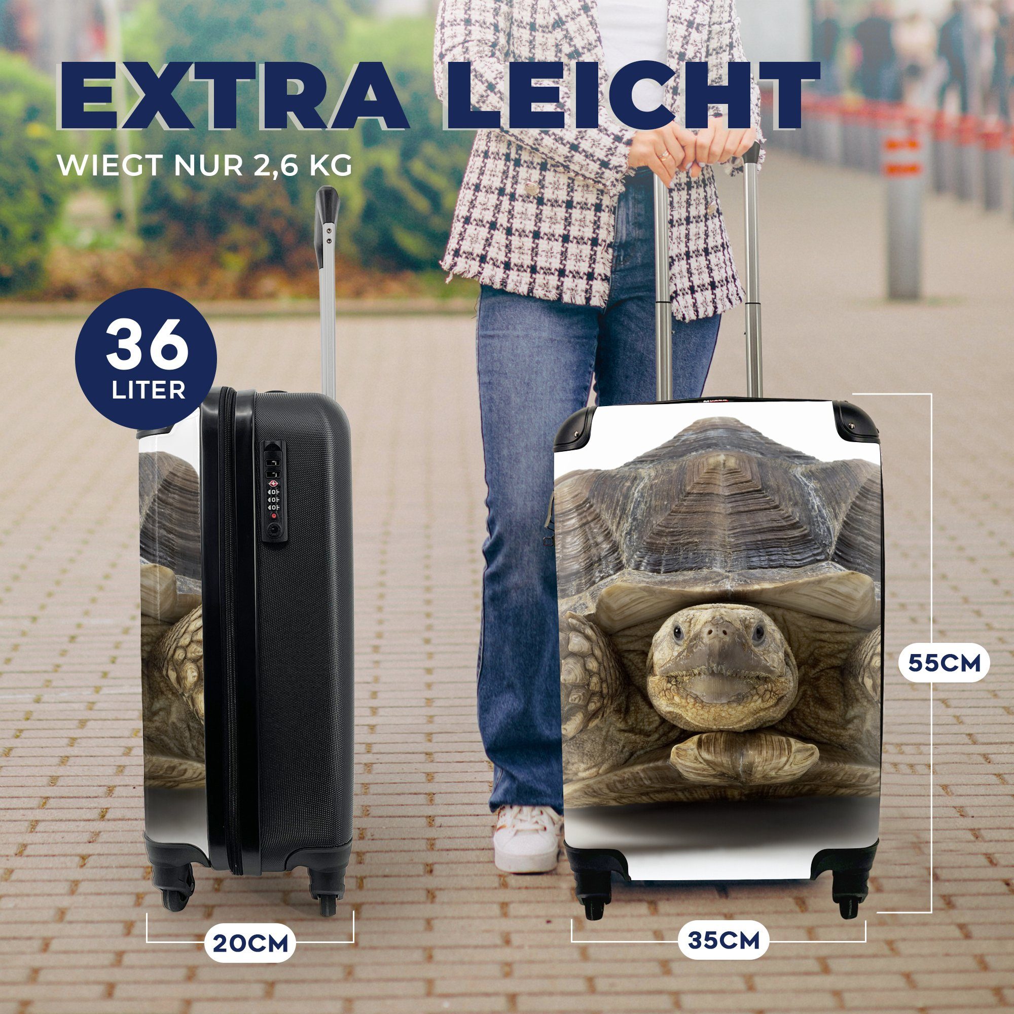 MuchoWow Handgepäckkoffer Schildkröte - Tiere 4 mit Weiß, rollen, - Trolley, Ferien, Handgepäck Reisekoffer für Reisetasche Rollen
