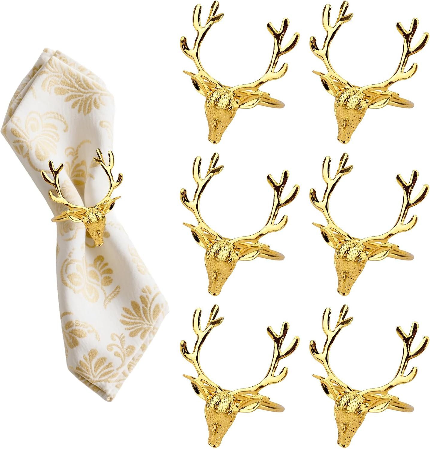 FELIXLEO Stoffserviette 12 Stück Goldene Hirsch Serviettenringe Weihnachten Tischdeko, (1 St)