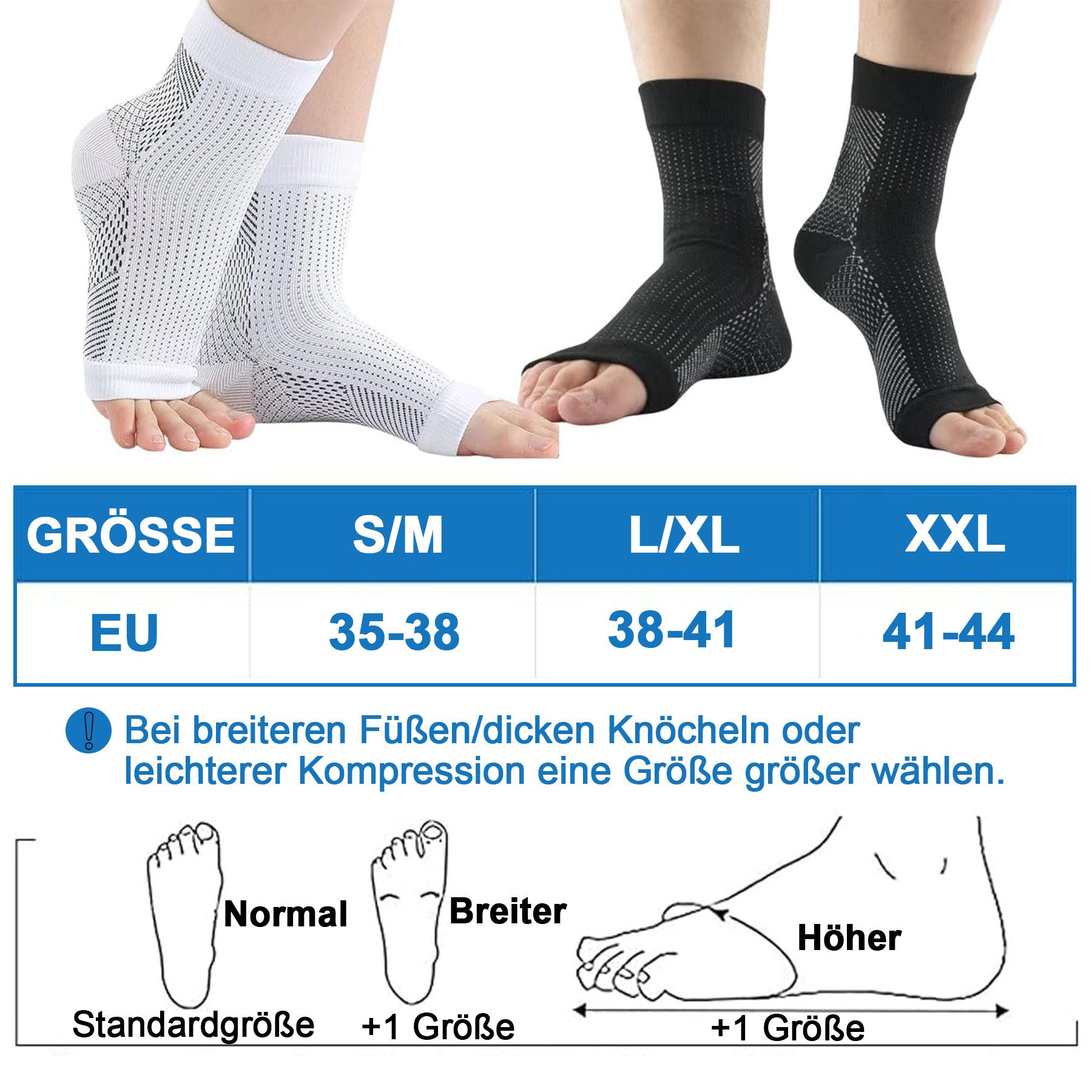 Mutig Kompressionsstrümpfe 4 Paar Zehenfreie Kompressionssocken 15–20 mmHg für Damen & Herren (Stützstrümpfe für Sport, Flug, Laufen, Reise & Alltag, gegen Schwellungen, Thrombose) Müdigkeit & Plantarfasziitis