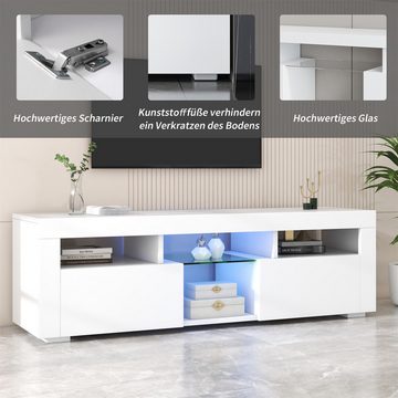 autolock TV-Schrank 140 cm großes weißes Hochglanz TV Panel mit LED-Beleuchtung