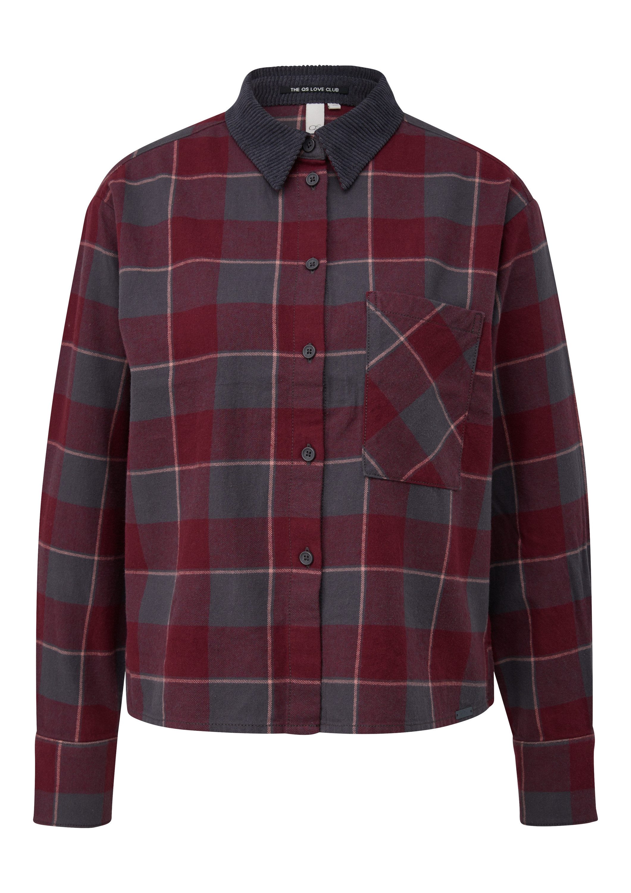 QS Langarmbluse Bluse Flanell-Karobluse mit Cordkragen günstig online kaufen
