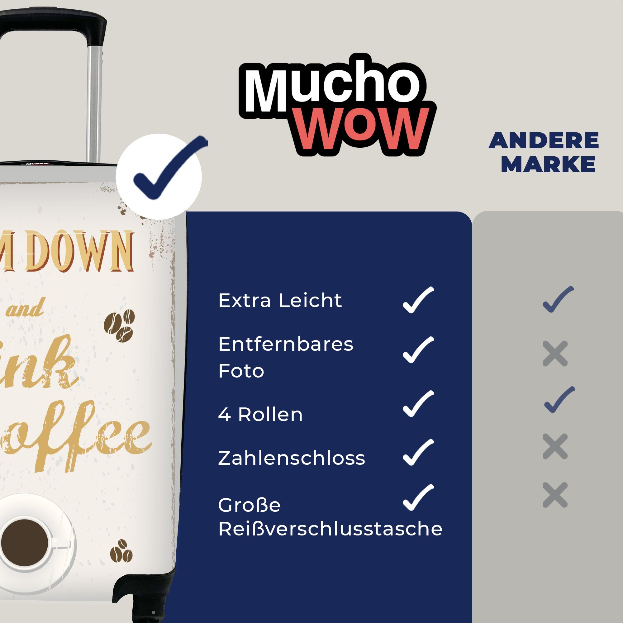 "Kaffee"., Ferien, Handgepäck Barschilds mit Trolley, Reisekoffer 4 rollen, MuchoWow für eines Eine Reisetasche Handgepäckkoffer Illustration Rollen,