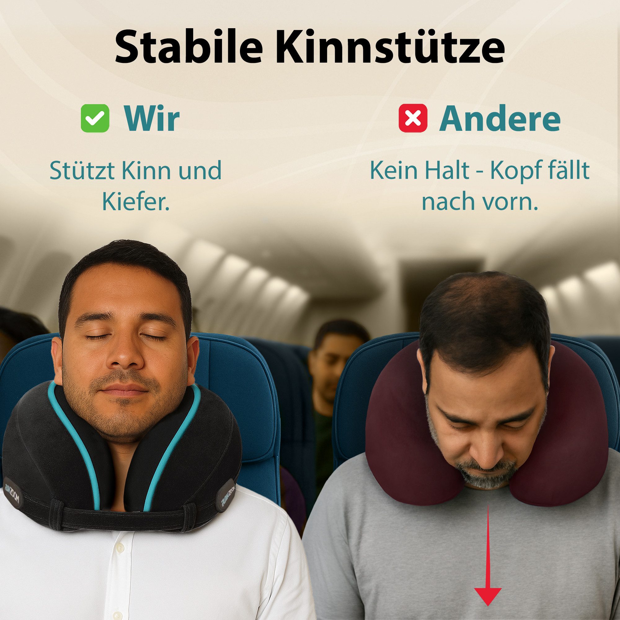 FLOWZOOM Nackenhörnchen DREAM - Nackenkissen Flugzeug - Memory-foam für lange, schmale Hälse, Nackenkissen Reisen - Nackenhörnchen für Erwachsene - Memoryschaum